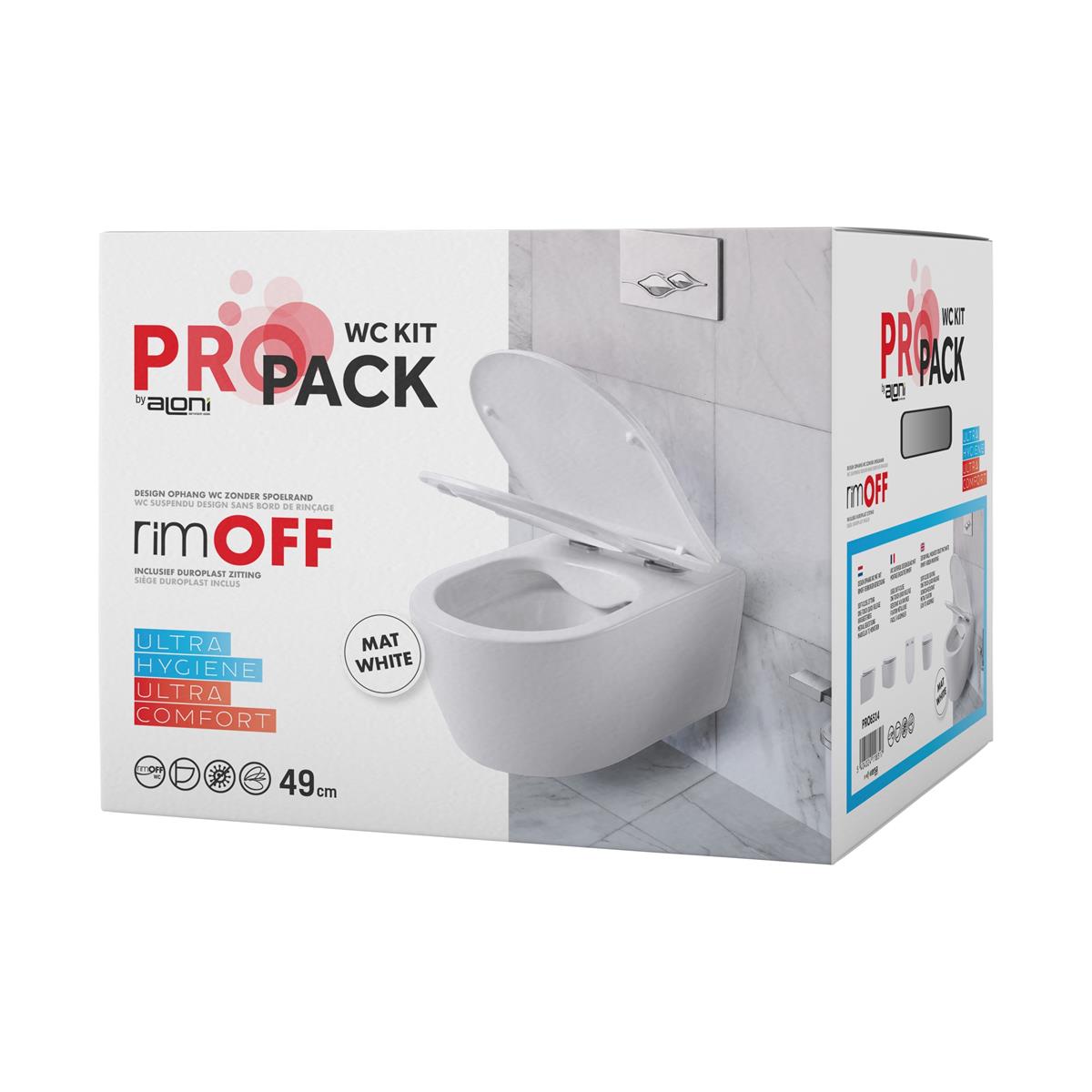 ALONI PRO HANGTOILET - RANDLOOS (3/26) MET ZITTING - DUROPLAST - SOFT CLOSE - QUICK RELEASE - COMPACT 49 CM - 36X25X49 CM - MAT WIT
